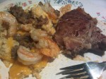 Shrimp & Cheese Cauliflower with Rib Eye .... hmmm good.