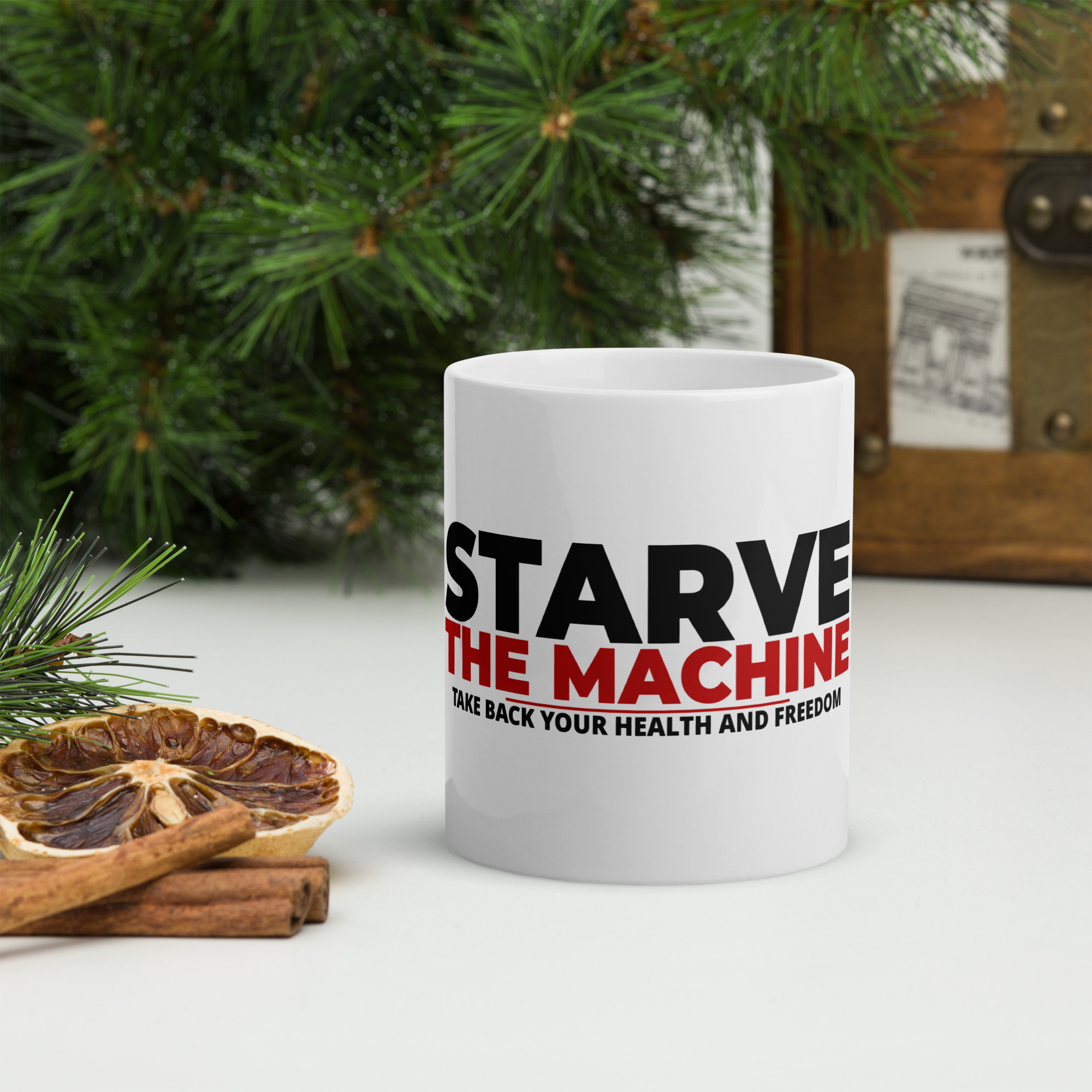 Starve the Machine - White glossy mug - Image 4